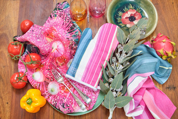 Pink Flowering Gums  Tea Towel | lineal - A little lost weekend moment in your everyday.