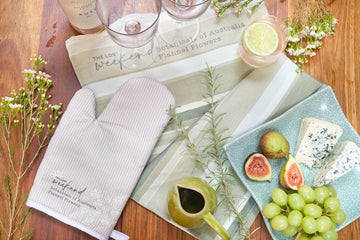 Flannel flower Oven Mitts | lineal pinstripe graphic-A little lost weekend moment in your everyday.Sold in pairs